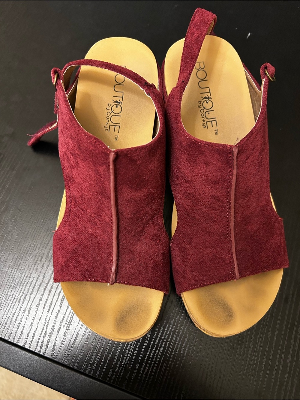 Corkys Burgundy Suede Open-Toe Slingback Sandals